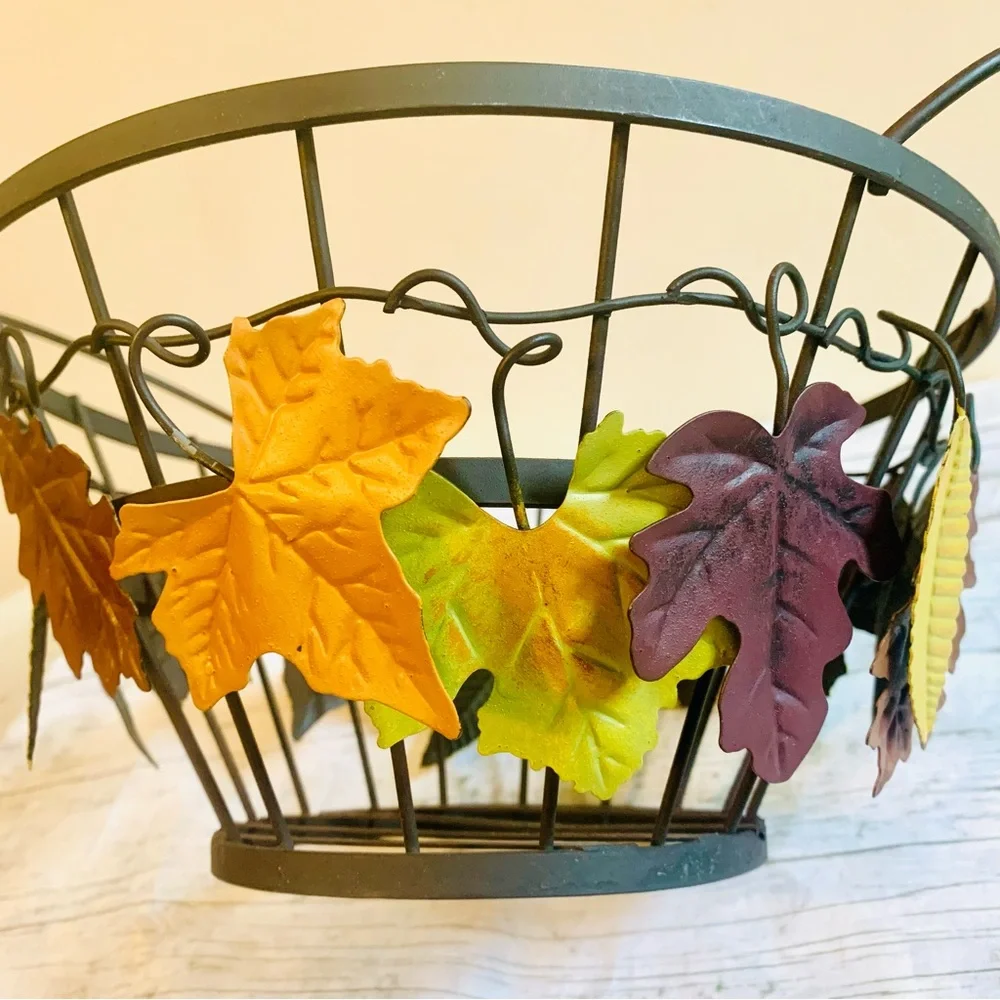 Vintage Metal and Wire Basket With Fall Leaves